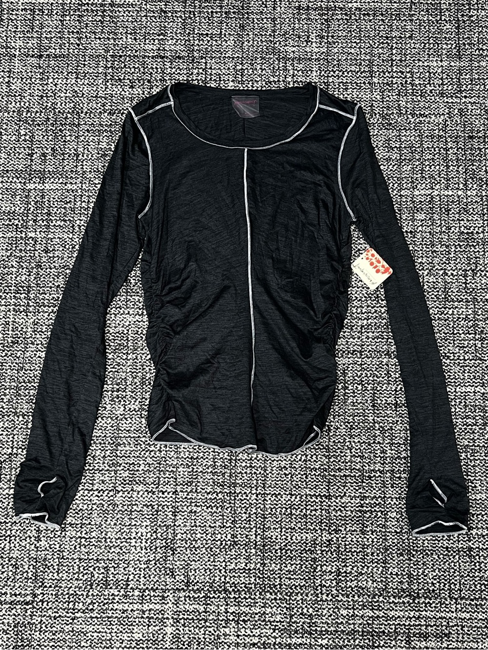 Free People Black Long Sleeve Tee with White Contrast Stitching